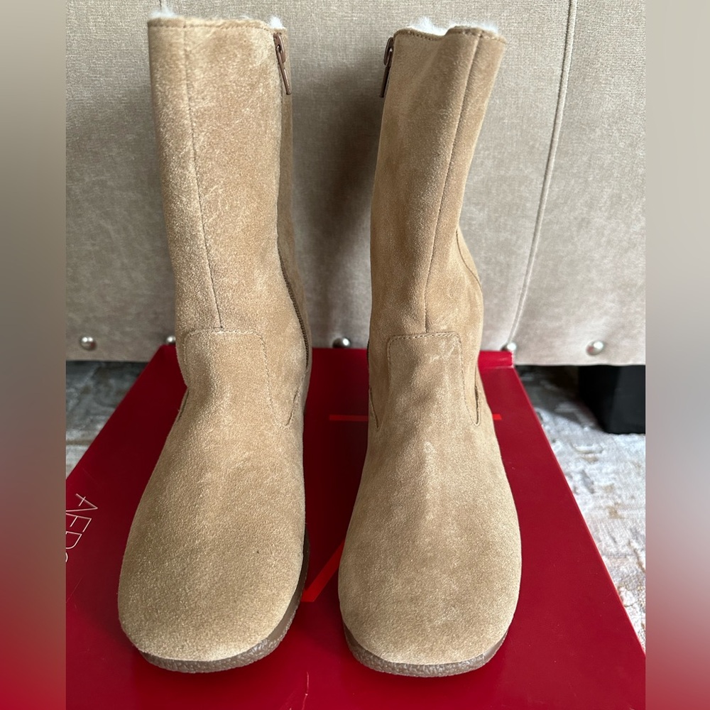 AEROSOLES Taupe suede buttermilk mid calf boots